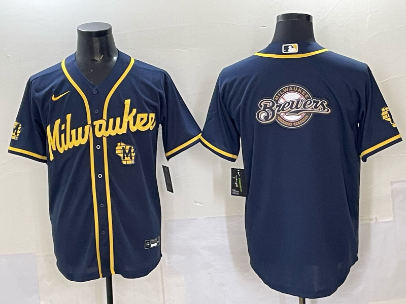 Men Milwaukee Brewers Blank Blue 2025 Nike MLB Jersey style 015